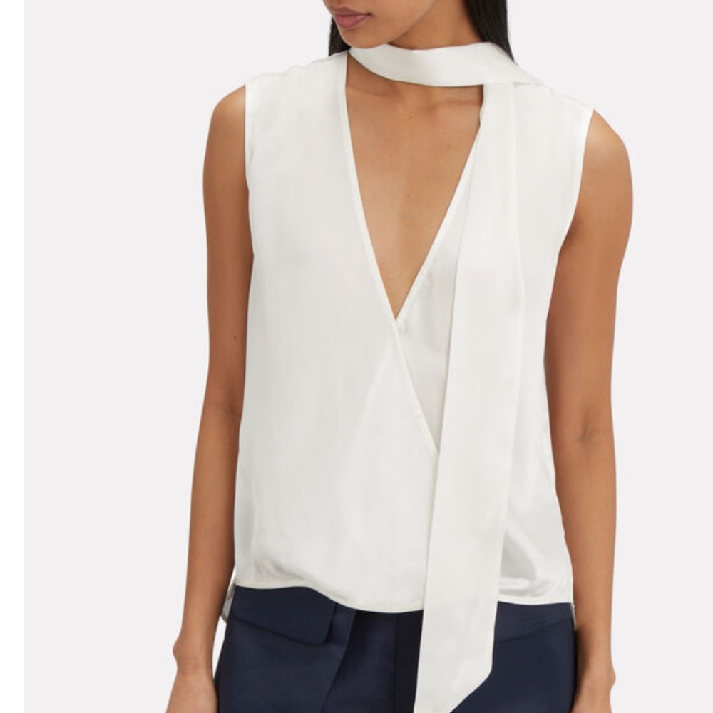 NWT Michelle Mason Satin Tie Neck Blouse Size 2